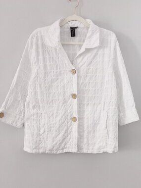 FOCUS CASUAL LIFE white textured cotton jacket blazer